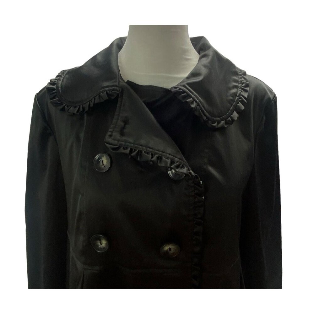 BCX Women Mid Length Satin Long Sleeve Swing Coat Sz L‎ Black Elegant Goth 43-13 - Picture 3 of 10